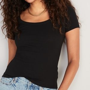 Fitted rib knit scoop neck t-shirt for women